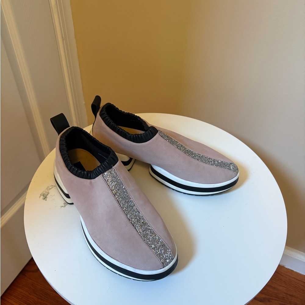 Stuart Weitzman Black Slip-On Loafers with Gold Logo